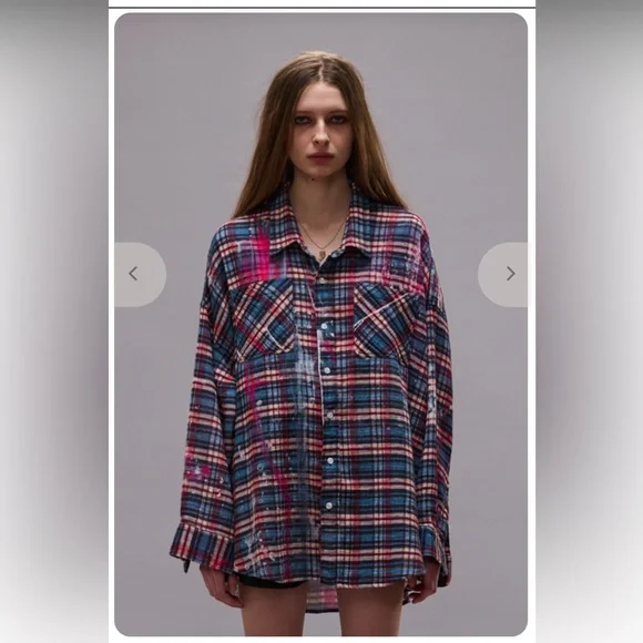 R13 NWOT Drop Neck Workshirt in Blue Plaid - Picture 11 of 11